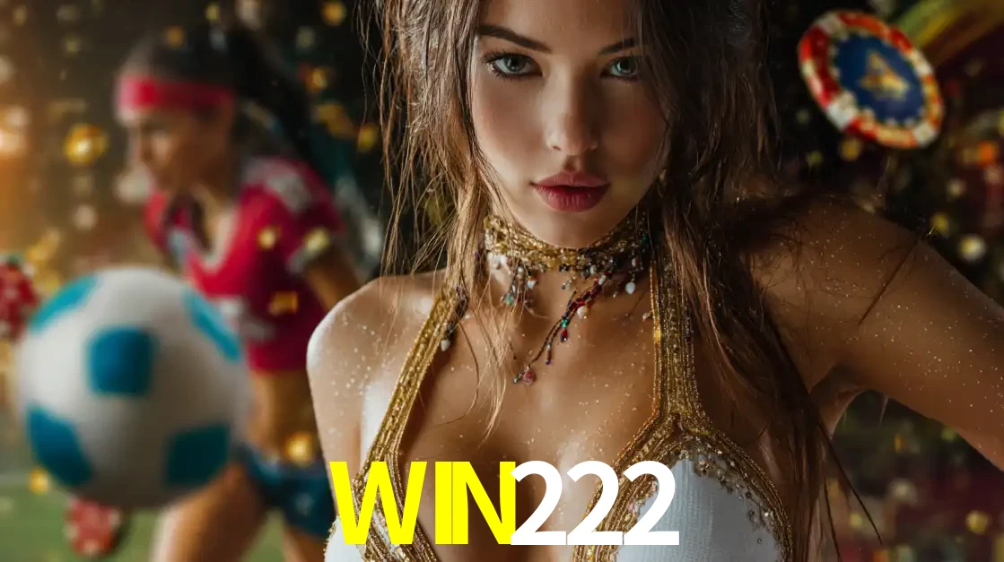 Mulher elegante representando a combinação de glamour e emoção das apostas esportivas, com uma jogadora de futebol ao fundo, destacando a ação no WIN222.