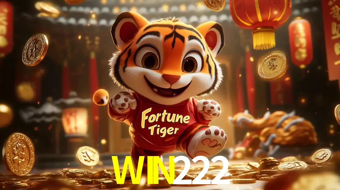 O alegre personagem do Fortune Tiger correndo sobre um caminho de moedas de ouro, simbolizando os grandes prêmios e a diversão do popular jogo de slot do WIN222.